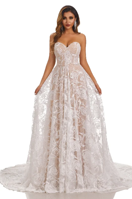 Evening Looks Sweetheart Sleeveless Lace Appliques Wedding Dresses