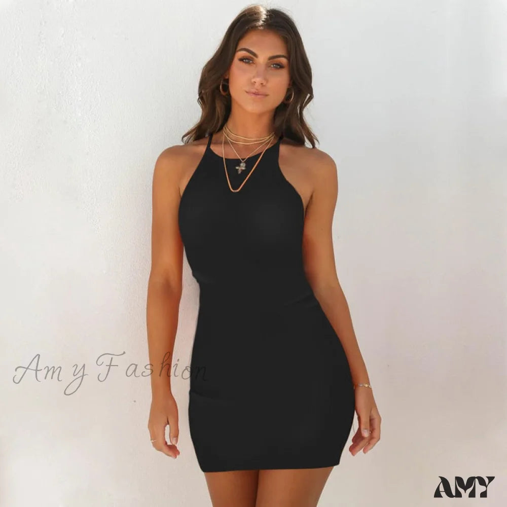 Sophisticated Style Amy Fashion - Solid Color Sling Sleeveless Mini Dress