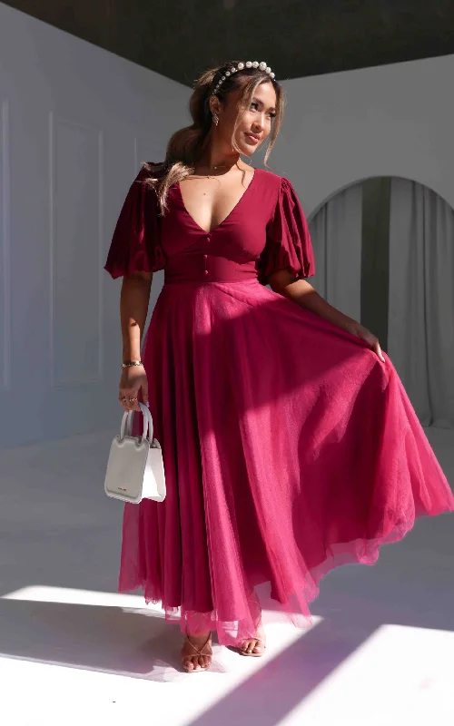 Flash Sale Online One Kiss Tulle Maxi Dress - Wine