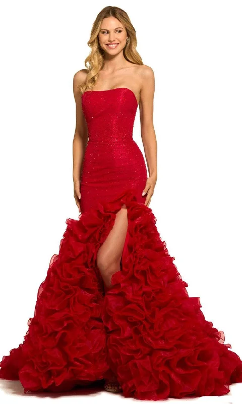 Outfits For Girls Sherri Hill 55492 - Beaded Strapless Ruffled Slit Gown