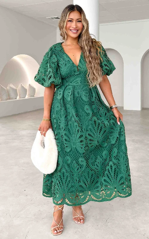 Seasonal Sale Hazelle Lace Maxi Dress - Emerald Green