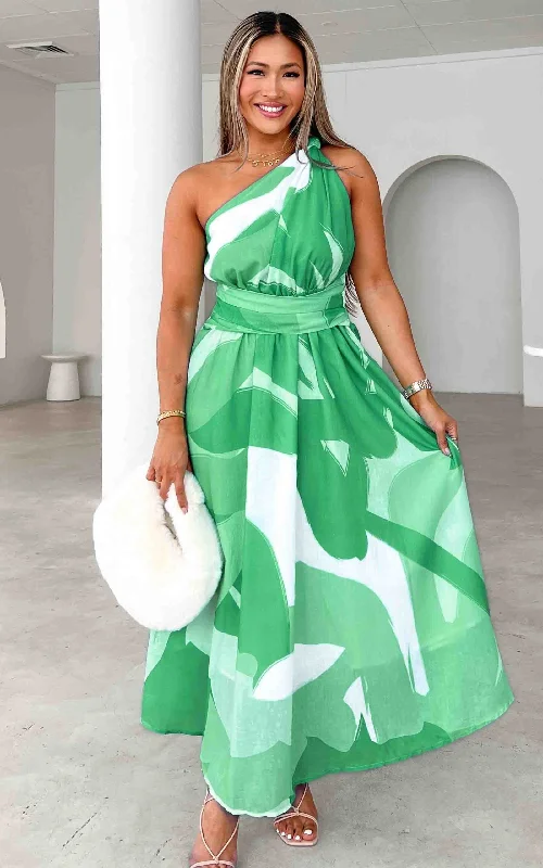 Elegant Women’s Clothing Addison Maxi Dress - Green White Print