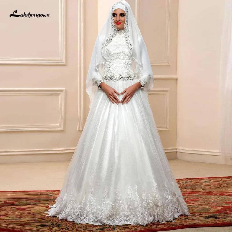 Save Big Roycebridal Muslim Princess Wedding Dress with Hijab  Plus Size Lace Appliques