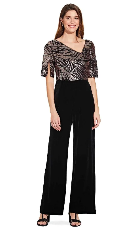 Trendy Street Style Adrianna Papell - AP1E206295 Split Sleeve Sequined Bodice Jumpsuit