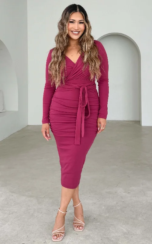 Best Boutiques Online Aston Long Sleeve Midi Dress - Plum