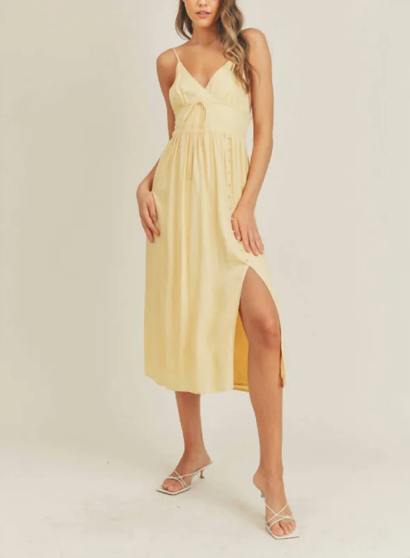 Fashion Forward Button Midi Dress In Yellow Butter