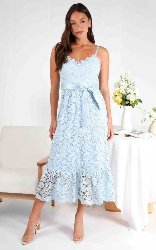 Women Clothes Fleur Lace Midi Dress - Baby Blue