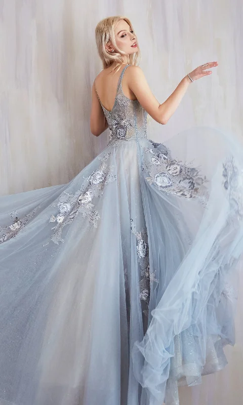 Limited Time Offers Floral-Embroidered Long Prom Ball Gown A0893