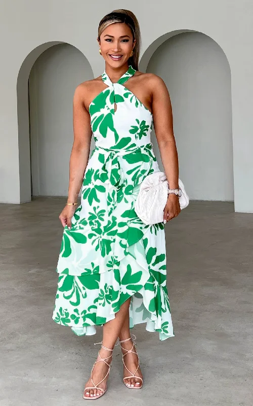 New Arrival Discounts Lucetta Midi Dress - White Green Print