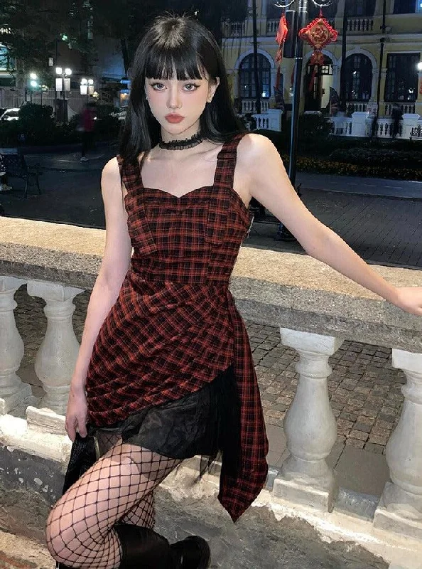 Sale Clothes Online Grunge Plaid Mini Dress