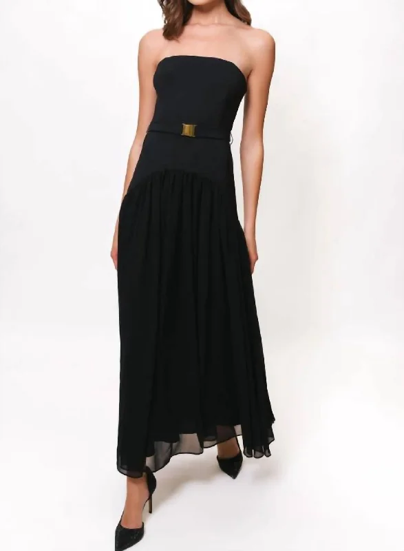 Comfortable Clothes Strapless Drop Waist Combo Maxi Dress In Black