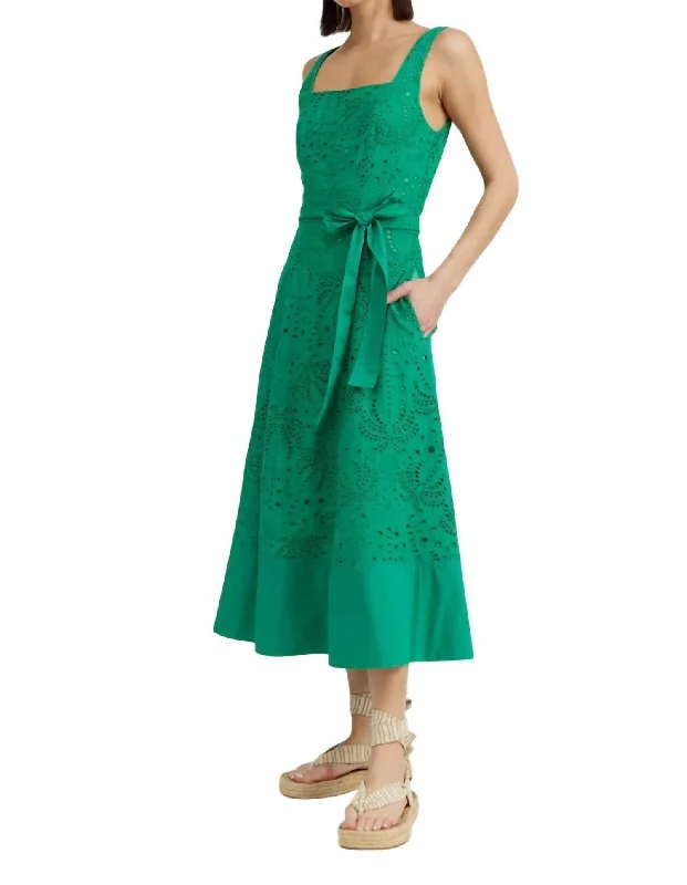 Style Revolution Marnie Palm Eyelet Midi Dress In Green