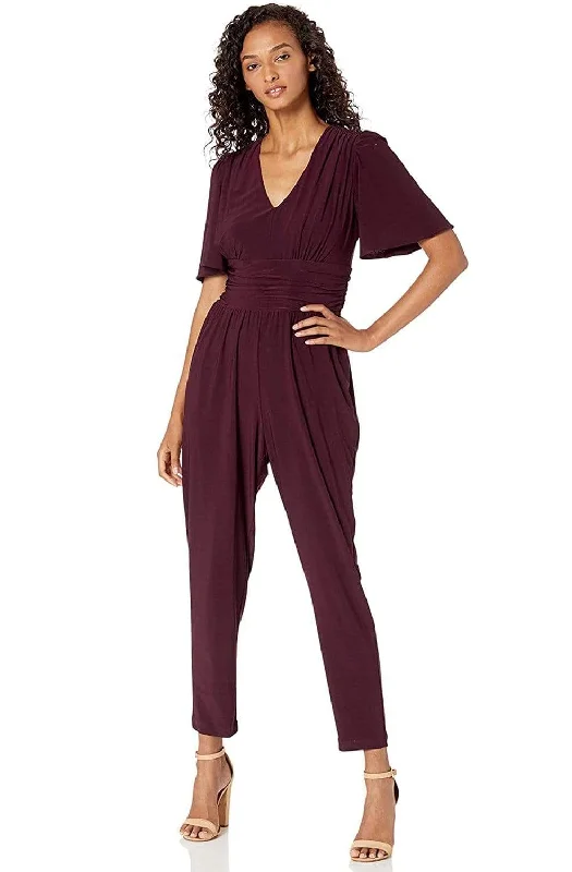 Online Shopping Boutiques Taylor - 1564M Short Sleeve Ruched Tapering Jumpsuit