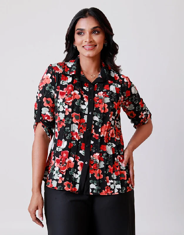 Season Sale Floral Print Collared Blouse