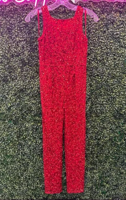 Trend Alert Ashley Lauren Kids 8025 Size 4 RED Girls Fully Beaded Jumpsuit Sequin Straight Pants