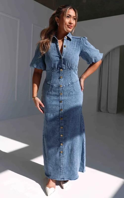 Summer Sale Sorrel Denim Maxi Dress - Blue