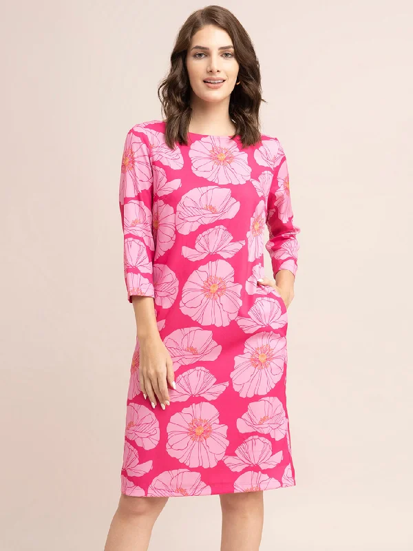 Fashionista Favorites Floral Print Shift Dress - Fuchsia