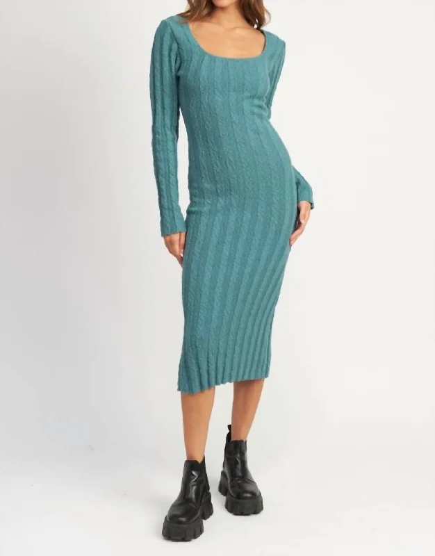 Best Sellers Square Neck Ribbed Midi Dress In Light Teal