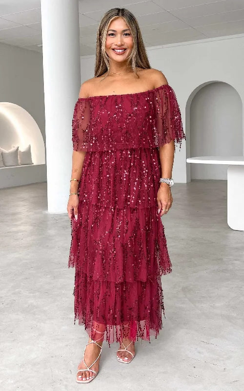 Casual Fashion Fantango Maxi Dress - Wine Sequin