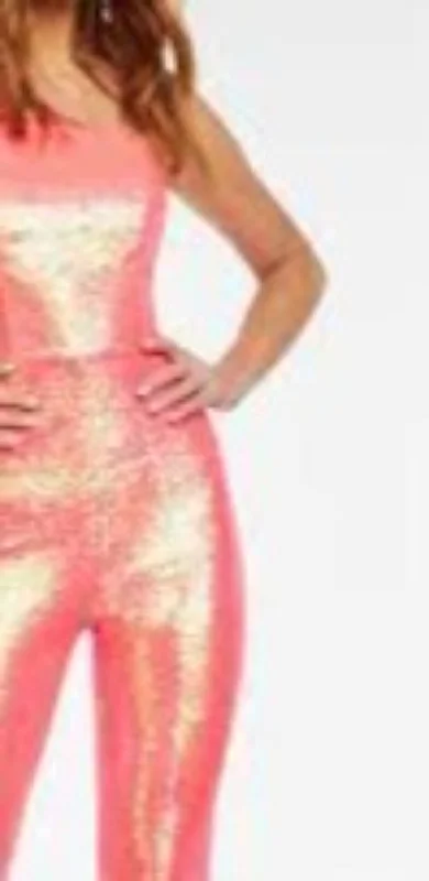 Cool Prices Ashley Lauren 11047 Size 6 Coral One Long Bell Sleeve Sequin Jumpsuit Pageant Wear