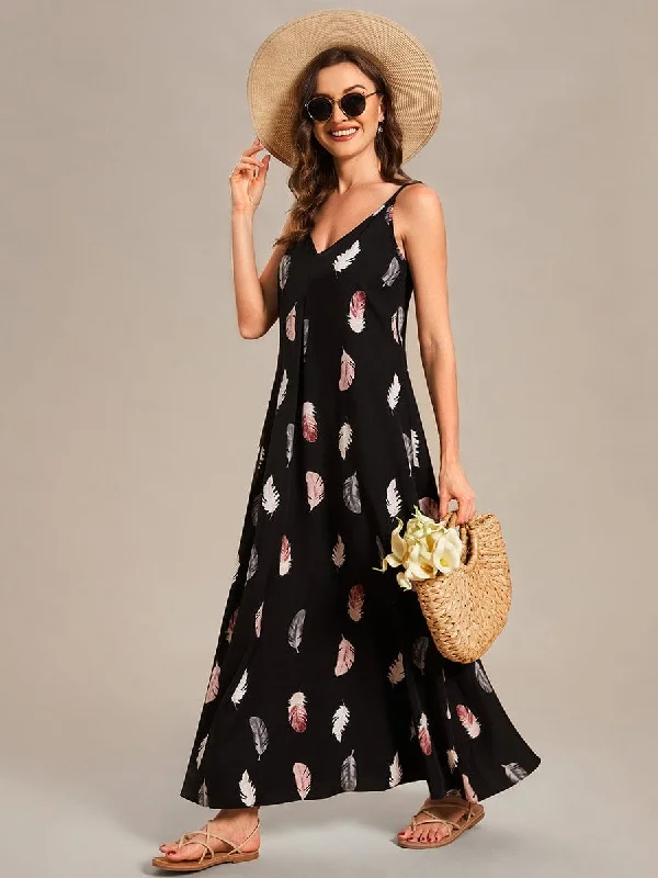 Cool Prices Loose Spaghetti Strap A-Line Summer Beach Vacation Maxi Dress