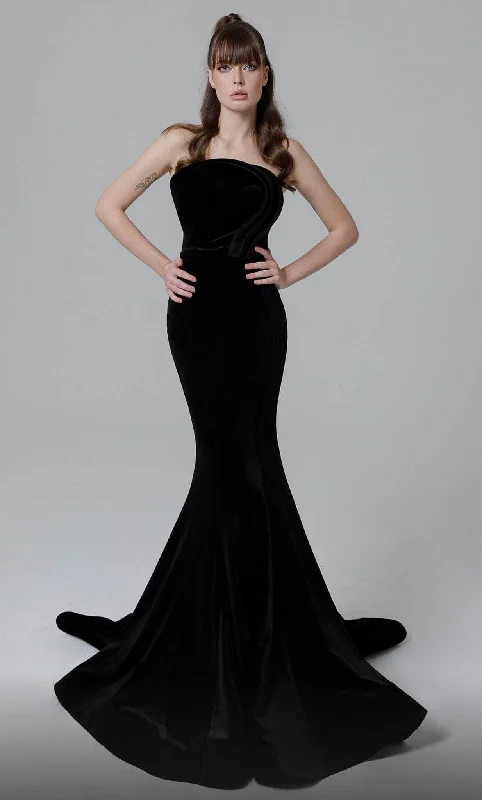 Clearance Sale MNM Couture N0450 - Strapless Velvet Evening Gown