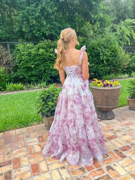 Trend Alert Chiffon A-line Floral Print Prom Dress Senior Prom Gown Y6747