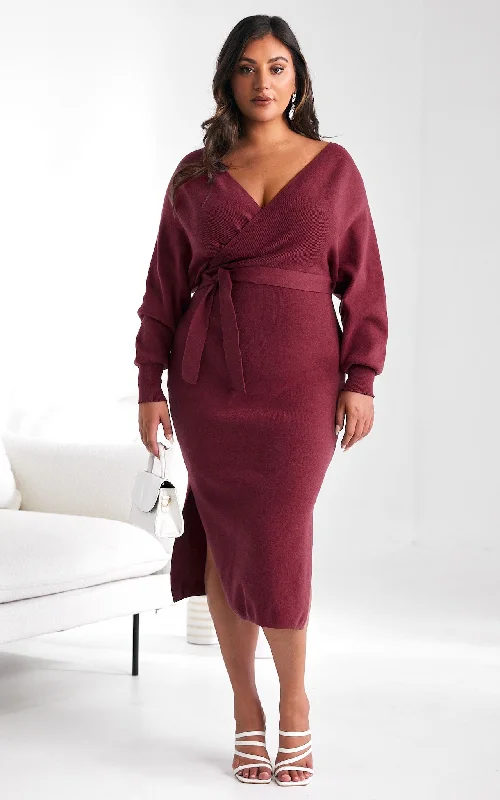 Affordable Online Boutiques Catherine Knit Midi Dress - Burgundy