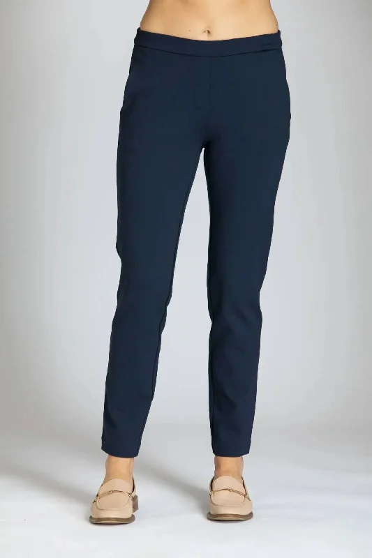 Casual Chic Clothing Pull On Ponte Trousers In Navy