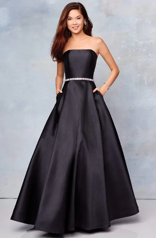 Chic Casual Style Clarisse - 3739 Strapless Embellished Belt Mikado Prom Gown