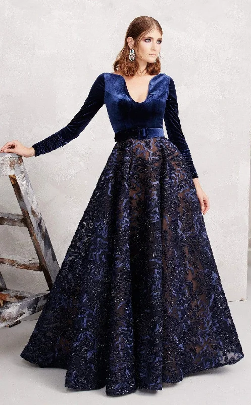 Trend Leading Collection MNM Couture - N0263 Long Sleeve Velvet Bodice Embroidered Gown