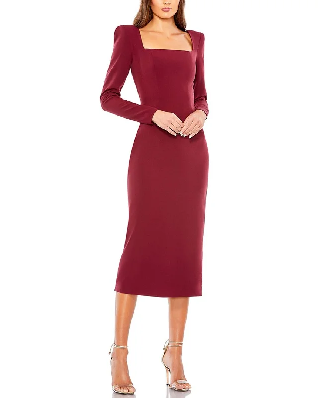 Casual Chic Mac Duggal Solid Square Puff Fitted Midi Dress