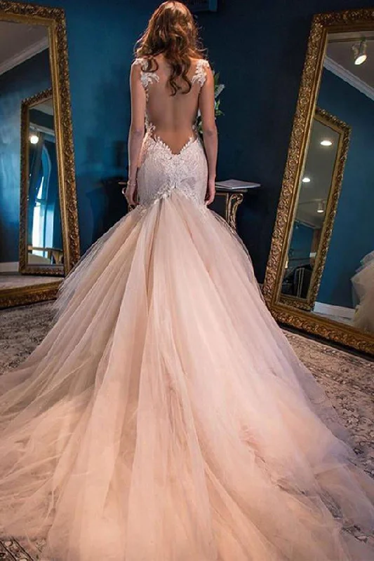 Best Clearance Sales Right Now Gorgeous Mermaid Sweetheart Sleeveless Watteau Train Tulle Wedding Dresses