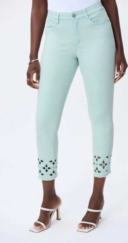 Quality Wear Floral Cutout Pants In Mint Green