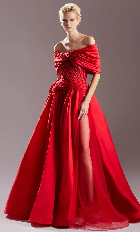 Clearance Sale MNM COUTURE G1533 - Draping Detailed Off-Shoulder  Prom Gown