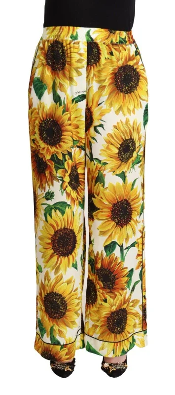 Trend Alert Dolce & Gabbana Elegant Sunflower Wide Leg Women's Pants