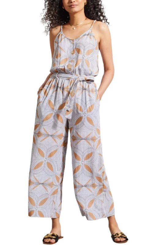 Minimalist Style Button Front Jumpsuit In Carmel Color/print