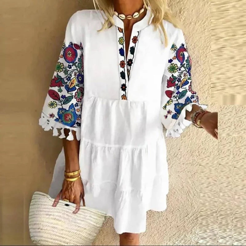 Fresh Styles, Fresh Deals DressBetty - 2024 Beach V-neck Ruffle Floral Printed Short Boho Dress