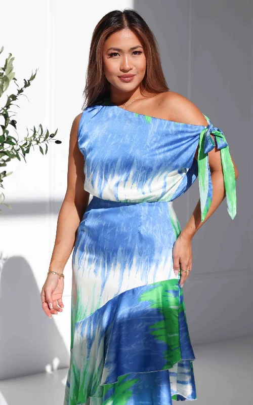 End of Season Sale Kayla Maxi Dress - Blue Green Print