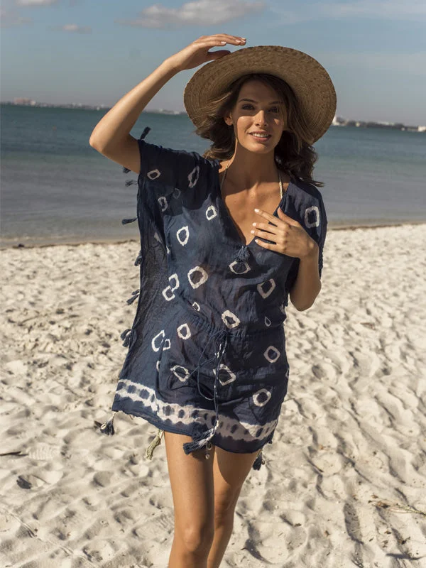 Pastel Styles Indigo Sand Dollar Mini Dress Caftan