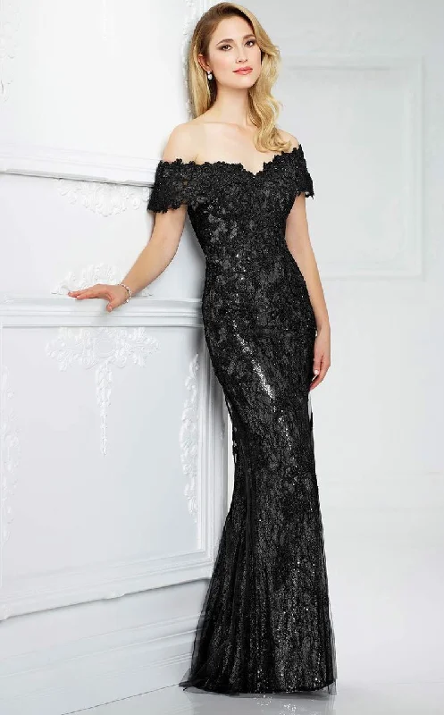 Versatile Wardrobe Essentials Mon Cheri - Off-the-Shoulder Lace Evening Gown 217941 - 1 Pc Black/Silver in Size 10 Available