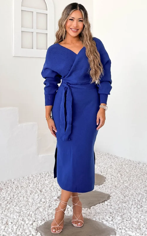 Women Wear Boutique Catherine Knit Midi Dress - Blue