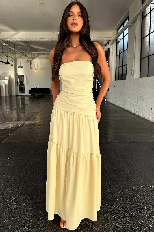 Your Timeless Wardrobe Awaits Charlotte Strapless Maxi Dress - Yellow