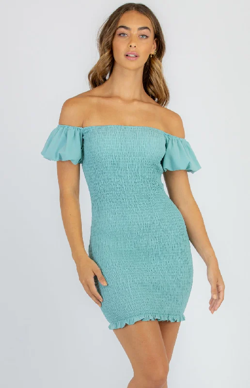 Exclusive Discount Off The Shoulder Shirred Mini Dress