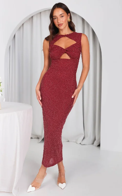 Imeless Style Deon Embellished Mesh Maxi Dress - Wine