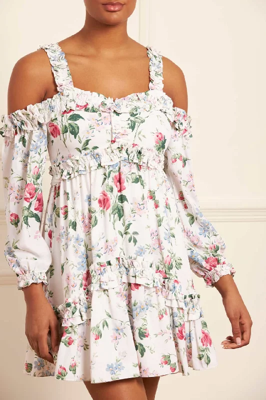 Best Online Women's Boutiques Floral Fantasy Crepe Off-Shoulder Micro Mini Dress