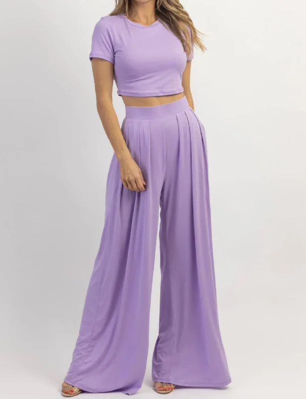 Fashion Frontiers Butter Soft Palazzo Pant Top Set In Lilac