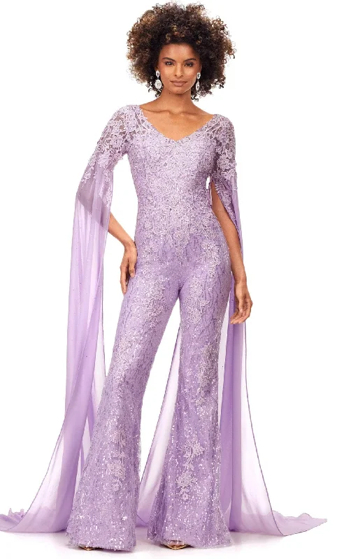 Wardrobe Upgrade Ashley Lauren 11254 - Embroidered Lace Sheer Sleeved Jumpsuit