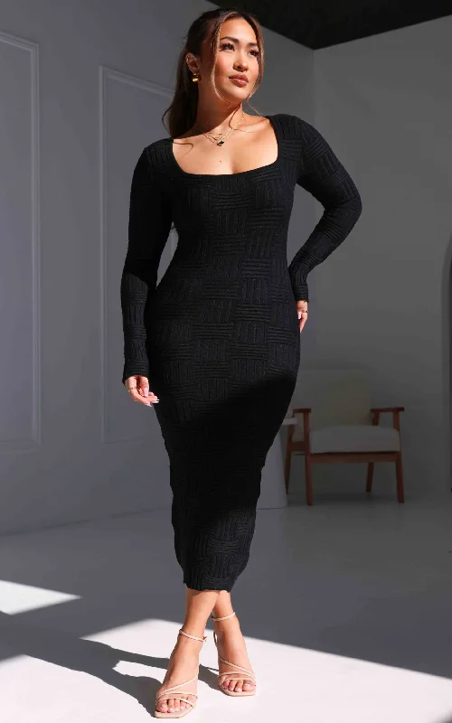 Women's Clothing Brands Miya Knit Midi Dress - Black