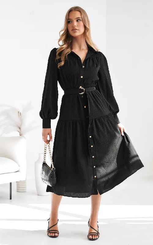 Seasonal Trends Mindy Midi Dress - Black Texture